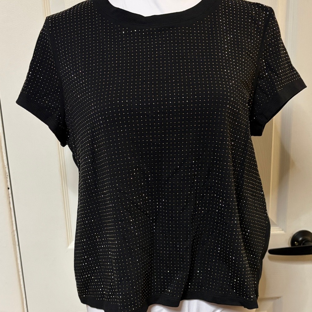 INC International Concepts Black Short Sleeve Top with Metallic Studs